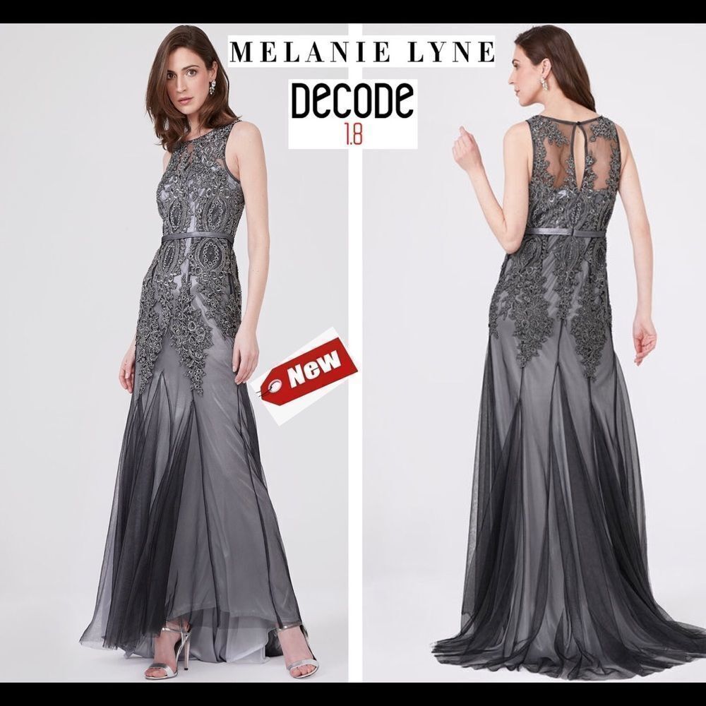 Decode Sleeveless Soutache Lace Godet evening prom bridesmaid Gown silver gray🔥